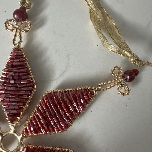 Czech Beaded Snowflake Christmas Ornament Red Bead Holiday Decor - Picture 3 of 10